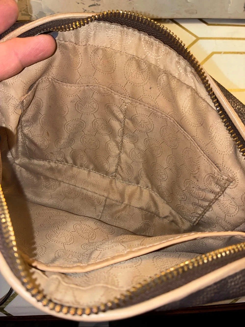 Genuine Michael Kors Brown and Beige MK Signature Crossbody Bag